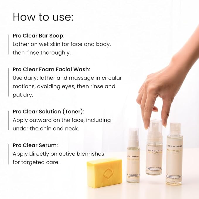Relumins Pro Clear Skincare Gift Set for Women – Full-Size Acne System w/ Salicylic Acid – Pampering Birthday Gift for Mother, Sister, Girlfriend