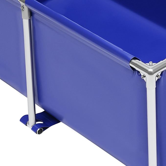 Thickened Canvas Fish Pond, Stainless Steel Frame Water-proof Coating Foldable Above Ground Large Koi/Goldfish Breeding Tank 47*31*19inch w/Drain Valve for Indoor/Outdoor Aquaculture (Blue & Silver)