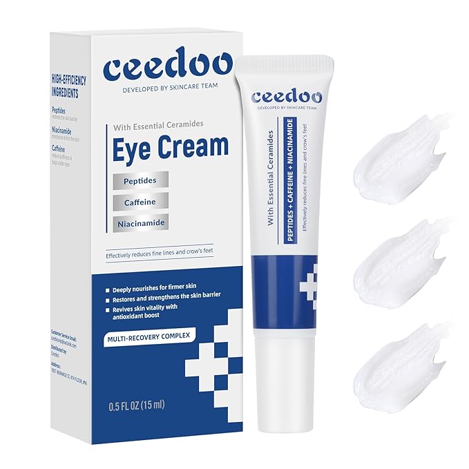 Eye Cream for Wrinkles, Fine Lines & Crows Feet - With Ceramides, Peptides + Caffeine + Niacinamide - Anti Aging Skin Renewing Under Eye Cream for Men and Women, 0.5 Oz