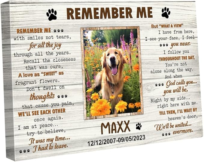 S101612 Dog Memorial Landscape Canvas, Remember Me Gift for Dog Lovers, Personalized Memorial With Picture Date