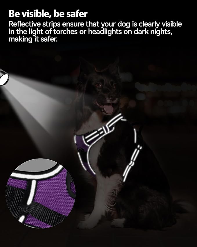 Joytale No Pull Dog Harness Medium Sized Dog, Reflective Pet Vest with Front Clip, Adjustable Soft Padded Harnesses with Easy Control Handle for Training and Walking, Purple, M