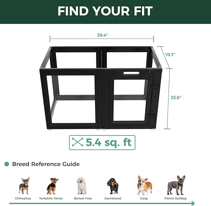 FXW AuraSpace Acrylic Indoor Dog Playpen for Puppies and Small Dogs, 24 Inch, 6 Panels, Black