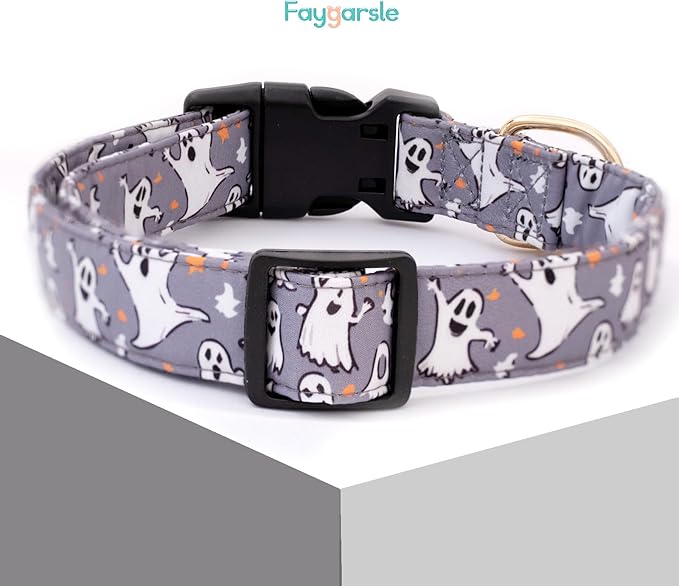 Faygarsle Gray Dog Collar with Ghosts Pattern Fall Autumn Halloween Cute Dog Collar for Small Medium Large Dogs Seasonal Pet Collar for Male Female Puppy Boy Girl Collar para Perros XS