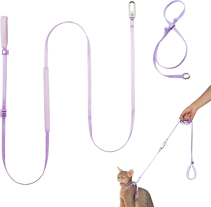 Cat Harness and Leash Set, Escape Proof Cat Harness Lightweight Leash with Padded Handle Adjustable Leash Harness for Kitten>4lbs Small Large Cats Walking Training (Monet Purple, M)