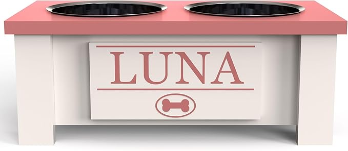 GTW Personalized Elevated Dog Bowl Stand for Large, Medium, Small, X-Small Dogs - Stainless Steel Food and Water Bowls - Raised Dog Dish with Internal Storage (Small, Magenta)