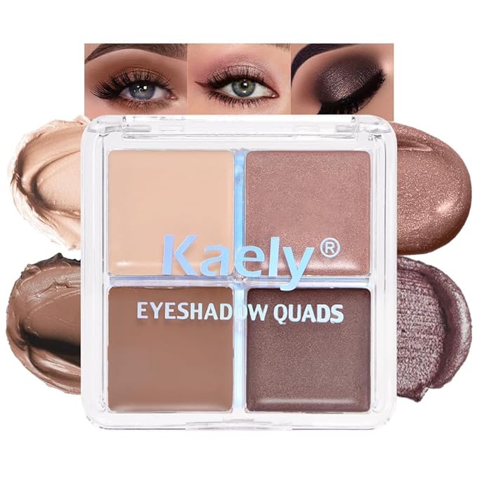 Cream Eyeshadow Quad, Nude Brown Matte Shimmer Eyeshadow Palette Makeup, Neutral Eye Shadow Palette for Older Women Pigmented Waterproof, sombras para ojos, 03