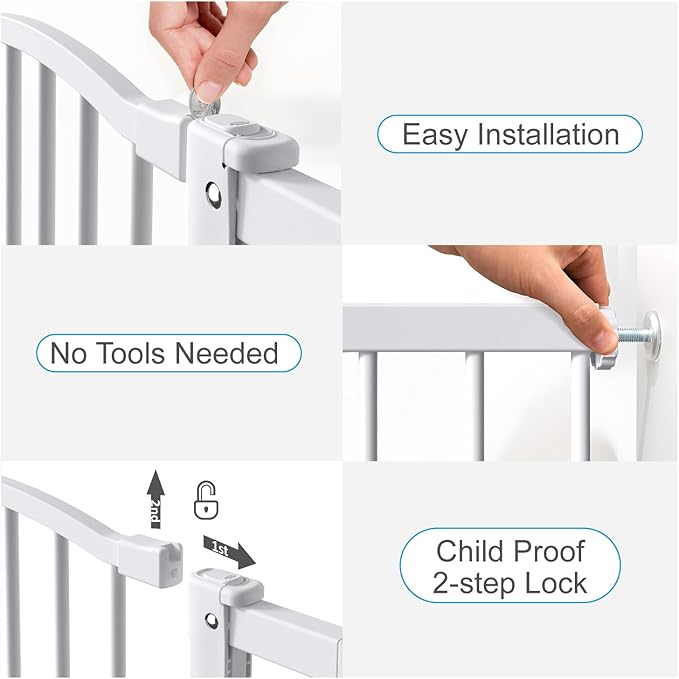 Great Gates Pet Gate - Durable Steel Gate for Stairs - Self-Closing Door & 2-Step Child Proof Lock - Wall-Friendly Dog Gates for Doorways (Fits Most) - 29.8"- 36.4", 28” Tall