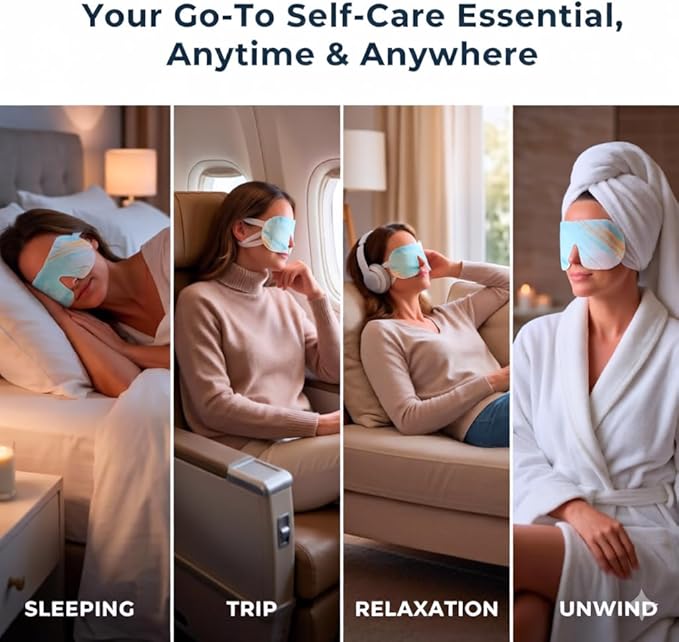 FACEMOON 16 Packs Self Heating Steam Eye Masks: Disposable Moist Warm Compress for Dry Eyes, Eye Strain, Stye & Stress Relief – No Microwave Needed for Relax, Travel, Sleep & Spa, Unscented