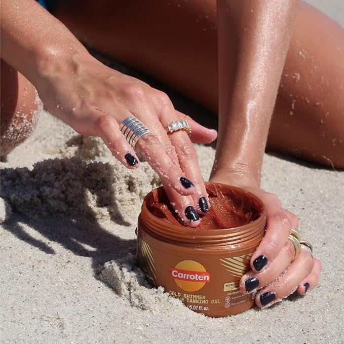 Carroten Gold Shimmer Tanning Gel | Browning Tan Accelerator | Non-Greasy, Water-Resistant with Carrot & Coconut Oil | Vitamin A & E For Moisture & Hydration | Made in Greece | 5 Fl Oz