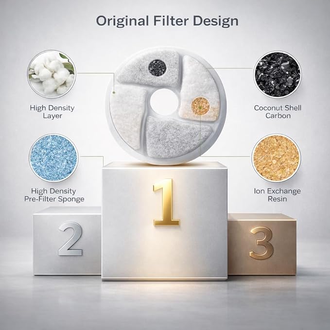 Viva Paws Cat Water Fountain Filters, 10 Pack Cat Fountain Replacement Filters, Compatible with Stainless Steel Cat & Dog Fountain, 4-Stage Filtration, (5 Filters & 5 Sponges) (White, 10 Pack)
