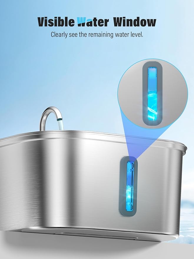 Dog Water Fountain for Large Dogs, 8L/2.1Gal Stainless Steel Pet Water Fountain with Water Level Window, Automatic Dog Water Bowl Dispenser for S-L Dogs and Multi-Pets
