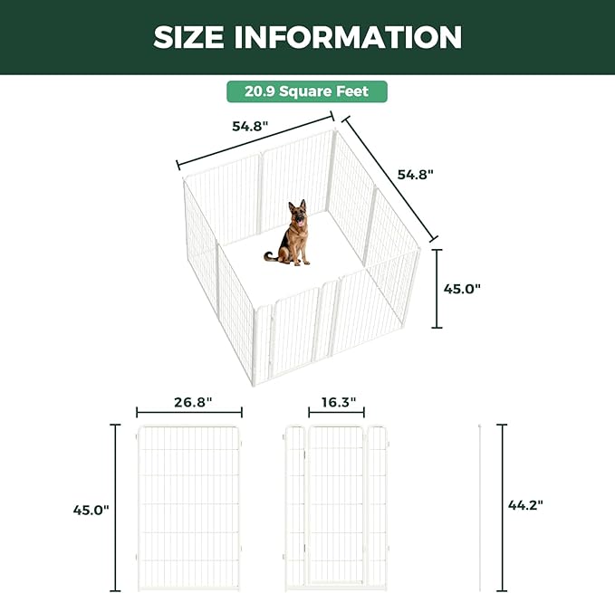 FXW Homeplus Unleashed Indoor Dog Playpen - Stress-Free and Safe Play, Heavy Duty 45 Inch 8 Panels Dog Pen for Large Dogs, White│Patented
