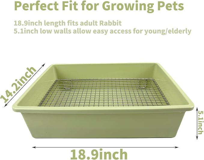 Upgraded Large & Medium Litter Box for Rabbits & Guinea Pigs – Ideal for Bunnies, Ferrets, and Small Pets High-Capacity Cage Toilet Tray with Elevated Grid & Low Entry Design (Large)