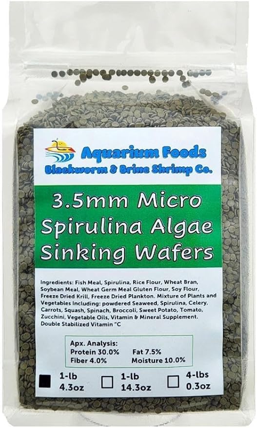 Aquatic Foods Inc. 3.5mm - 1/8" Micro Sinking Wafers of Algae, Spirulina, Veggies for All Tropical Fish, African Cichlids, Shrimp, Snails, Crabs, Catfish, Small Plecos…1-lb 4.3oz Clear Bag