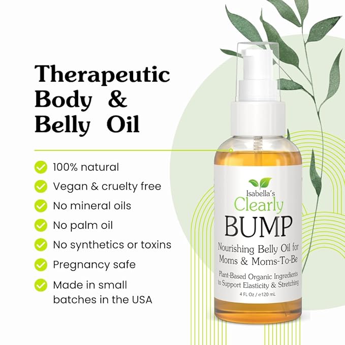 Isabella's Clearly BUMP, Organic Belly Oil for Moms and Moms to Be | Firming, Hydrating, Skin Nourishing Moisturizer for Skin Elasticity, Stretch Marks, Scars | Pregnancy, Maternity, Postpartum