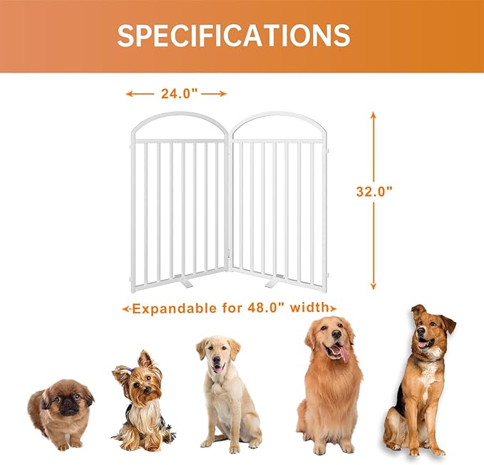 2 Panels Full Matel Freestanding Dog Gates with Door, 48"Extra Wide 32"Tall Free Standing Dog Pet Gate for Indoor & Outdoor. Foldable Pet Fences for Doorways, House, Stairs, Porch, Deck, Yard