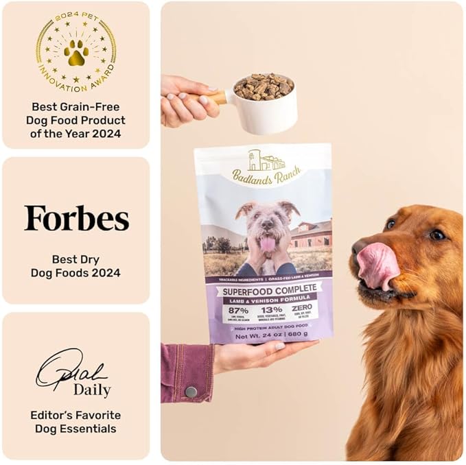 BADLANDS RANCH by Katherine Heigl- Superfood Complete, Air-Dried Adult Dog Food - High Protein, Zero Fillers, Superfood Nutrition (64 Ounce (Pack of 2), Lamb & Venison)