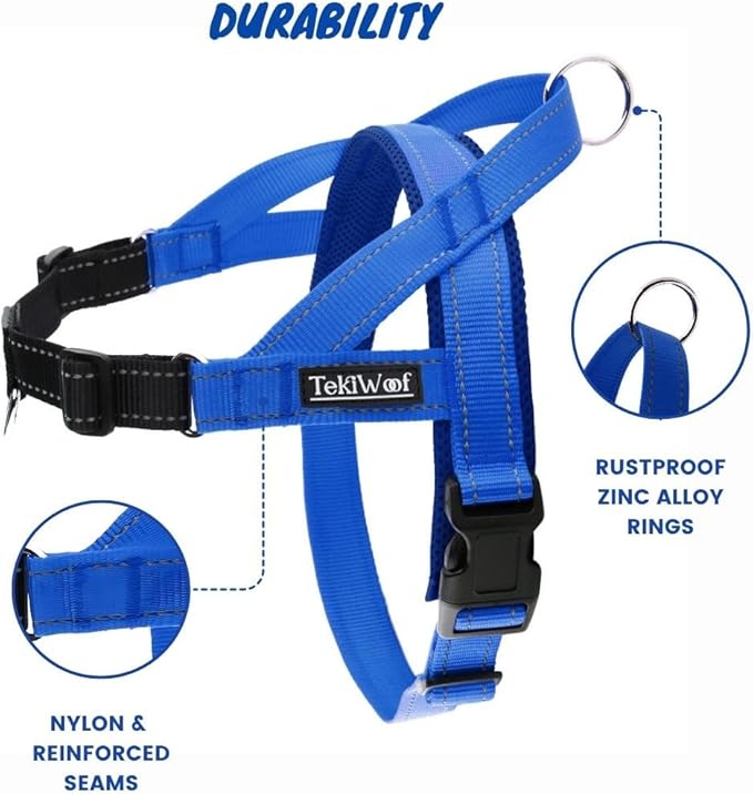 No Pull Dog Harness with Handle, Rear & Front Clip, Adjustable, Easy On/Off, Reflective, Lightweight & Mesh Padded, No Choke. for Giant/Big Large Dogs (Blue-Black,Extra Large)