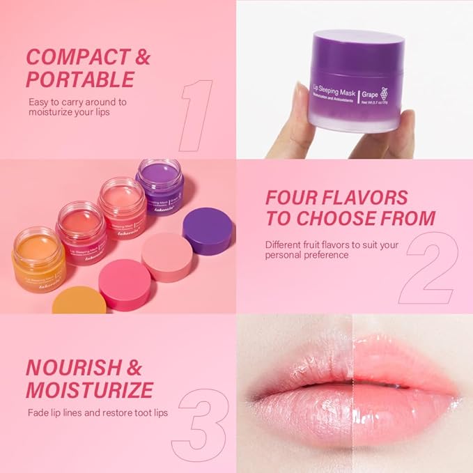 Sleeping lip mask, Nourish & Hydrate Lip Mask With Vitamin C, Antioxidants, Lip Balm, Lip Skin Care, Improve Lip Color, Reduce Lip Lines (2PCS Berry)