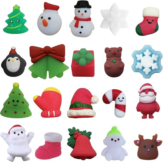 100PCS Christmas Mochi Squishy Toys, Mini Kawaii Christmas Squishies Soft Fidget Toys Stress Squeeze Toys Party Bags Filler, Small Stocking Stuffers for Boys Girls Birthday Gifts