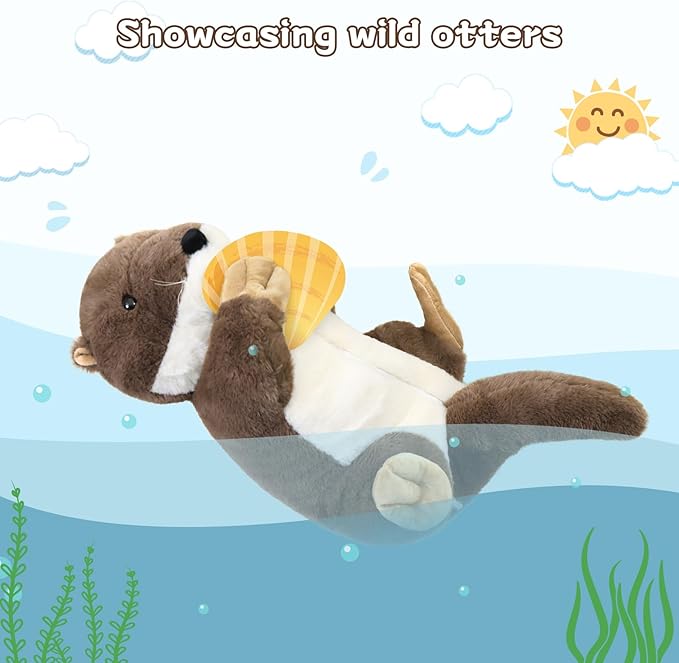 4Pcs Otter Stuffed Animal Set- 24 Inch Mommy Otter Plush with 3 Cute Babies - Lifelike and Cuddly River Otter Plush Toy - Birthday Christmas Party Favor Gifts