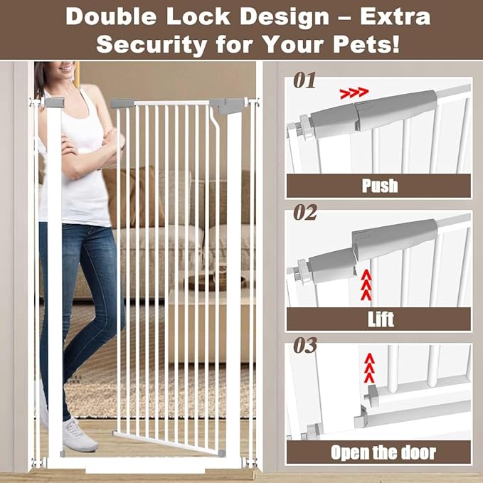 Fairy Baby 51.18" High Extra Tall Cat Gate, 29.5"-40.5" Wide Baby Gate for Stairs No Drill, Metal Auto Close Child Safety Gate Dog Gates for Doorways Pressure Mounted Walk Thru Swing Pet Gate, White