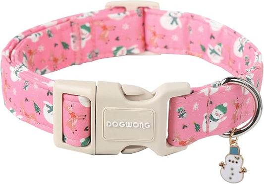 DOGWONG Christmas Snowman Dog Collar- Cute Designer Christmas Blue Dog Collars Adjustable Christmas Deer Dog Collars for Small Medium Large Dogs L