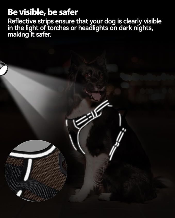 Joytale No Pull Dog Harness for Large Dogs, Reflective Pet Vest with Front Clip, Adjustable Soft Padded Harnesses with Easy Control Handle for Training and Walking, Brown, L