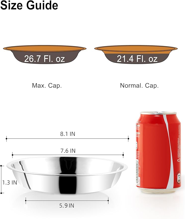 VENTION Medium Shallow Cat Food Bowls, Outer Dia. 8.1 in Whisker Fatigue Cat Bowl, Stainless Steel Cat Food Dish for Indoor Cats, Set of 2 Replacement Cat Bowls for Raised Station(26.7 Fl.oz)