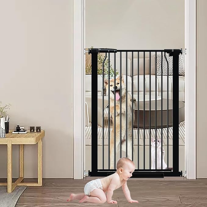 40.55" Extra Tall Baby Gate for Doorways, 40.6-49.1 in Wide Dog Gate Indoor, Walk Through Tall Pet Gates No Drilling, Pressure Mounted Child Safety Gate with Door for House Doggie, Black