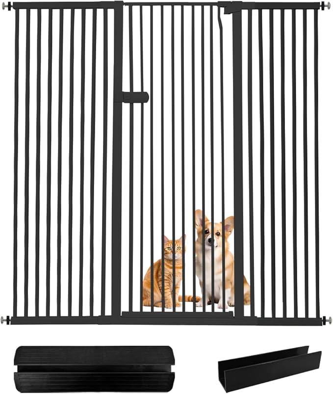 Lumizone Extra Tall Cat Gate 61.02" High Pressure Mounted Extra Wide 2025 New (17 Sizes) 1.37" Gap No Drilling Auto-Close One-Handed Operation Tall Pet Gate for Dogs(Black, 61.02" H x 59.45"-63.38" W)