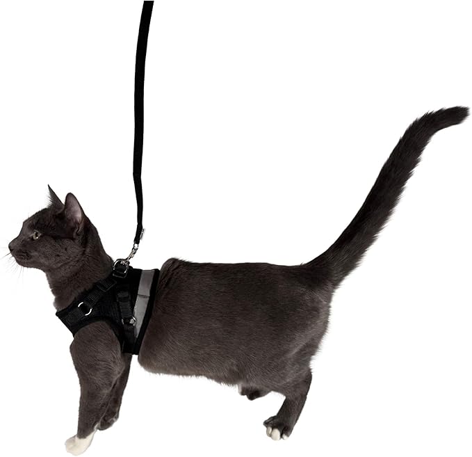 Travel Cat Harness and Leash Set - Adjustable Fit Mesh Cat Harness and Reflective Strap - Comfort Walking Vest for Kitten for Outdoor Walking, Hiking (Extra Small, Black)