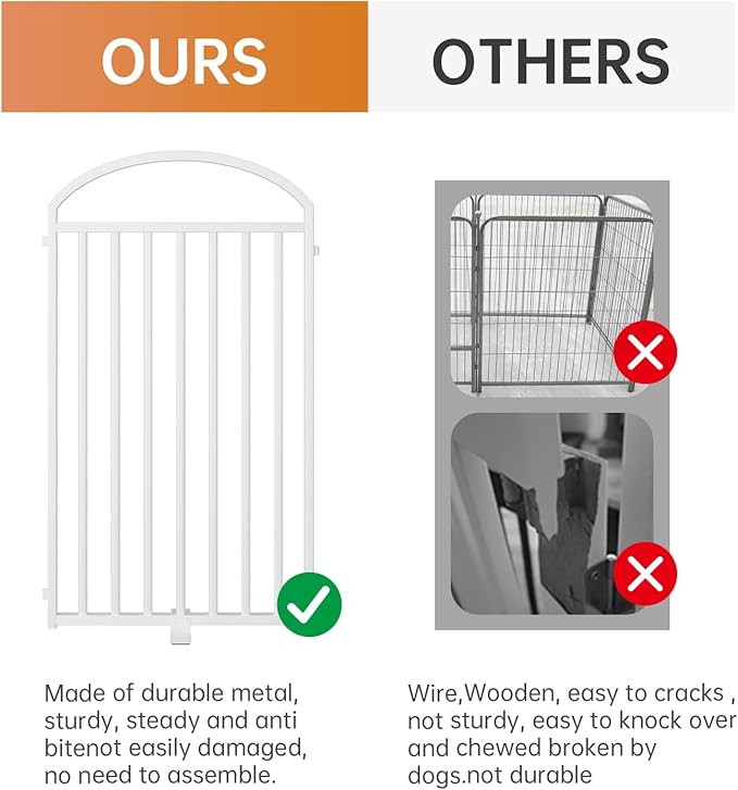 2 Panels Full Matel Freestanding Dog Gates with Door, 48"Extra Wide 36"Tall Free Standing Dog Pet Gate for Indoor & Outdoor. Foldable Pet Fences for Doorways, House, Stairs, Porch, Deck, Yard
