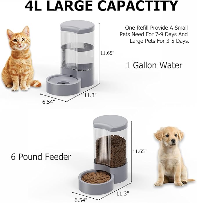 Pet Feeder and Water Dispenser Automatic for Dogs Cats,Waterer and Gravity Food Feeder for Small & Medium Dogs Cats Puppies,6-Pound Food,1-Gallon Water, Easily Clean (Green)