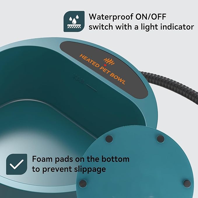 Namsan Heated Water Bowl for Cats Outdoor, 2.2L, Heated Pet Bowls for Chickens Rabbits Farm Animals, Heating Dog Bowl Ice Free in Winter, Thermal-Bowls Warm Water Bird Bath Dish, Green