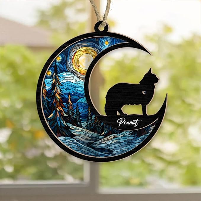Cat Memorial Suncatcher with Name Date & Breed - Custom Pet Loss Gift, Home Decor