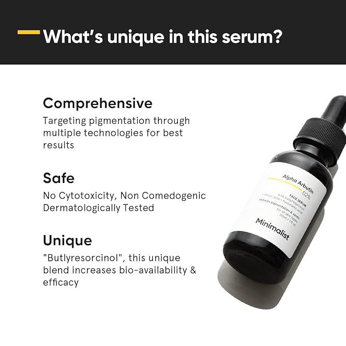 Minimalist Alpha Arbutin 02% Serum | For Dark Spots & Hyperpigmentation | Reduces Blemishes, Acne Marks & Tanning with Hyaluronic Acid & Butylresorcinol(23x more potent than Kojic Acid) | 1FL OZ/30 ml