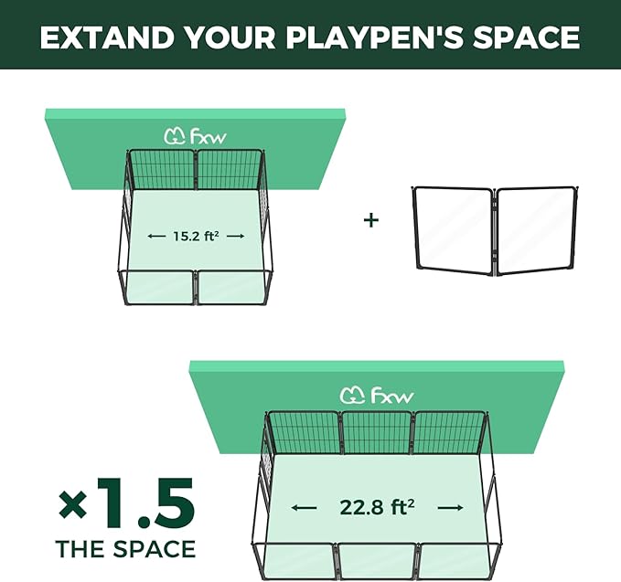 FXW Acrylic & Wire Mesh Indoor Dog Playpen, Heavy Duty 24 Inch 2 Panels Metal Dog Pen for Puppy and Small Dogs, Black│Patented