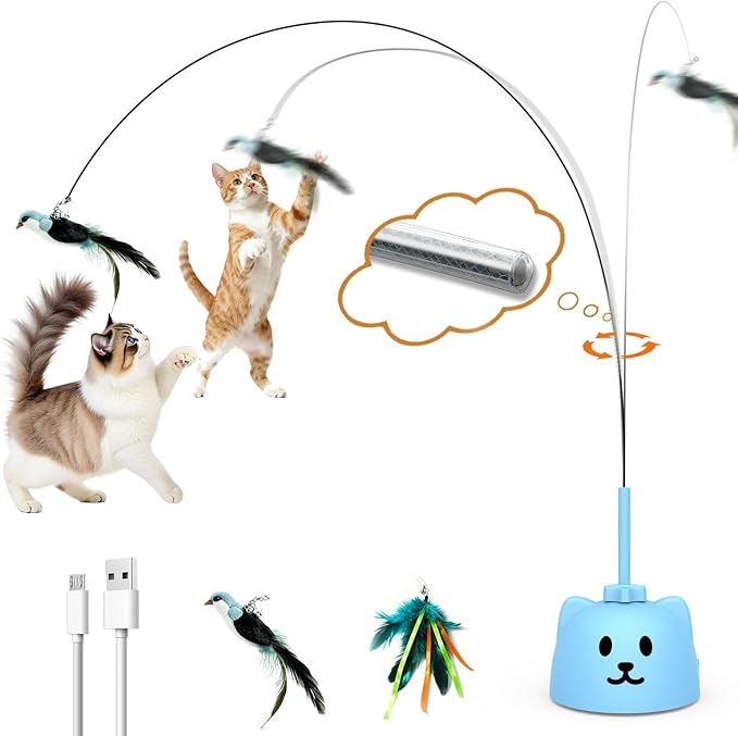 Interactive Cat Toys for Indoor Cats Automatic Electric Flying Bird Feather Cat Toy - Best Kitten & Adult Cat Enrichment Toy Stick-on Hanging Electric Kitty Toys for Bored Cats