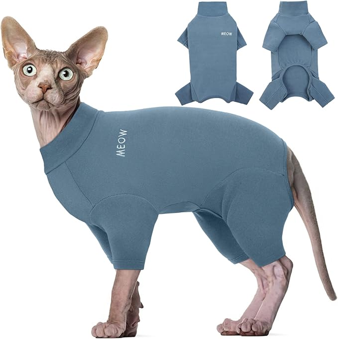 ROZKITCH Sphynx Cat Shirt, Breathable Soft Jumpers for Hairless Cats Only, Coat with Four Legs, Warm Sweater T-Shirt Pajamas Jumpsuit Vest Cornish Rex, Devon Rex, Peterbald Blue L
