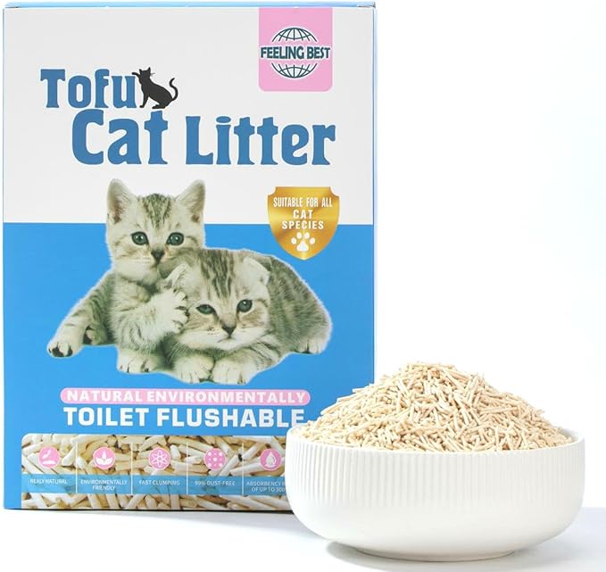 Tofu Cat Litter 5.6LB Fast Clumping, Dust-Free,100% Natrual Raw Materials, Clumping,Flushable,Ultra Absorbent and Fast Drying,Solubility in Water,Really Dust-Free,Less Scattering