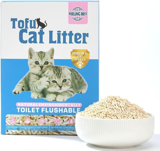 Tofu Cat Litter 5.6LB Fast Clumping, Dust-Free,100% Natrual Raw Materials, Clumping,Flushable,Ultra Absorbent and Fast Drying,Solubility in Water,Really Dust-Free,Less Scattering