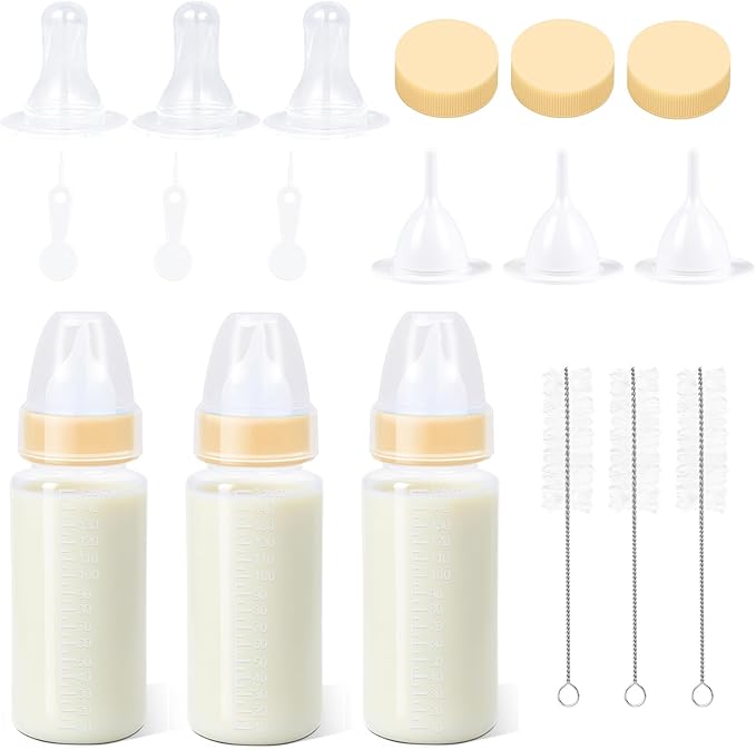 ASEVAT 5 oz 3PackPet Feeding Bottle, Anti-Choking Puppy Feeder Design,with 3pcs Replaceable and Reusable Silicone Nipples for Feeding Puppies, Kittens, Small Animals