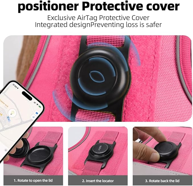 Airtag Dog Harness Chest Plate Reflective No Pull Harness with Leash for Extra Large Dogs (Fuchsia, M)