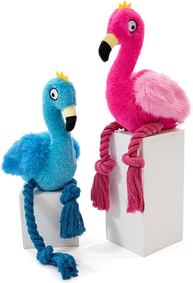 Flamingo Knot Squeaky Dog Toys with Crinkle Paper for Small and Medium Dogs,Stuffed Plush Chew Toys for Puppy to Cuddle, Curl up, Snuggle - Red
