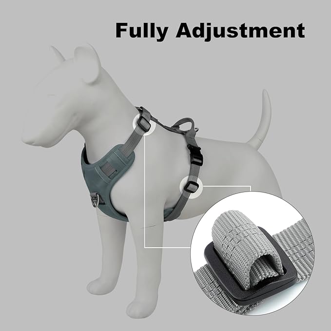 Plutus Pet No Pull Dog Harness, Reflective Adjustable Dog Vest Harness with Handle, Escape Proof, Soft Padded for Small Medium Large Dogs (Gray, XL)