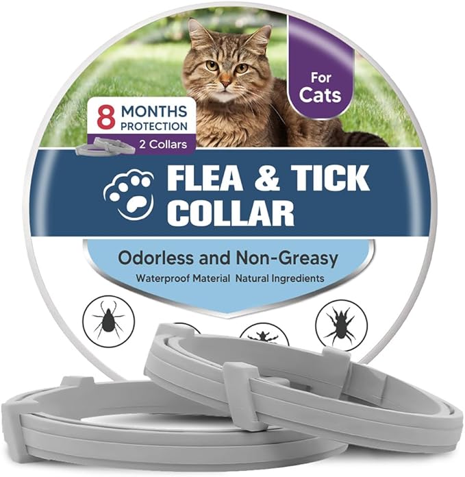Flea Collar for Cats, Cat Flea and Tick Collar, Cat Flea Collars, Kitten Tick Collars, Adjustable 8 Months Protection (Pack of 2)