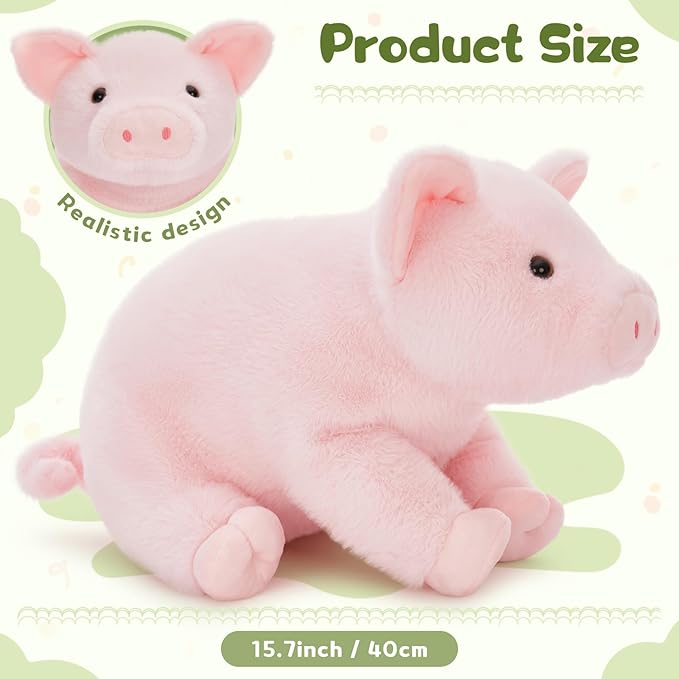 Pig Stuffed Animal Plush - Pink Mommy 16" with 4 Little Piggy in Her Zippered Tummy - Cute Plushie Toy Gift for Girls and Kids