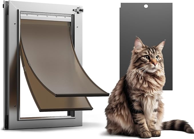 Cat Door, All Aluminum Small Dog Doggy Doggie Door for Install in Interior Exterior Doors or Wall, Heavy Duty Pet Door, 2 Magnetic Flaps, Energy Efficient, Closing Panel for Pets Up to 22Lb