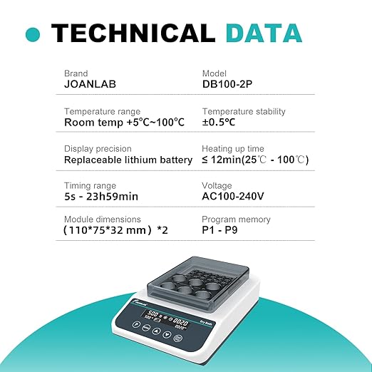 JOANLAB Double Position Dry Bath Incubator,with 0.2mlx96, 1.5mlx35 Aluminium Heating Block,Programmable Digital Lab Dry Bath Heater w/Timer Control